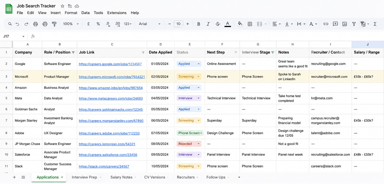 Worqly job application tracker spreadsheet alternative