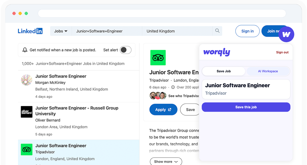 Worqly free job application tracker dashboard