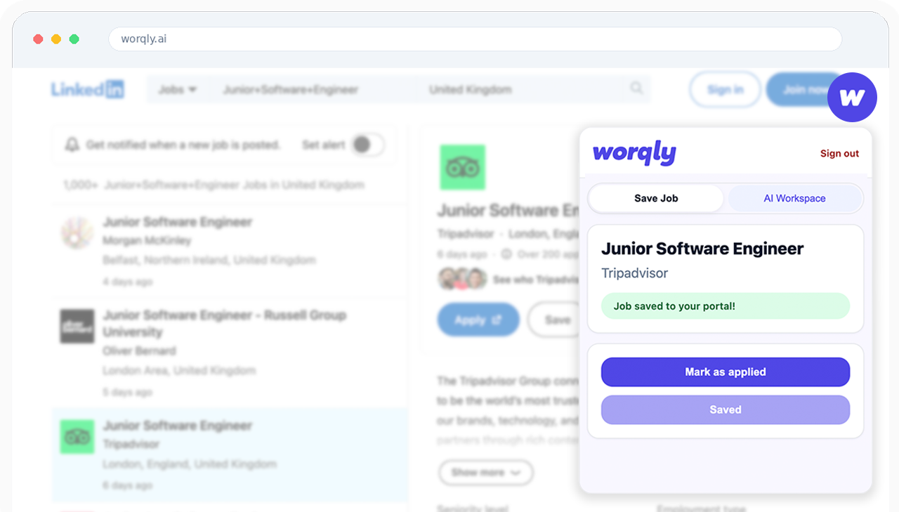 Worqly application tracking workspace