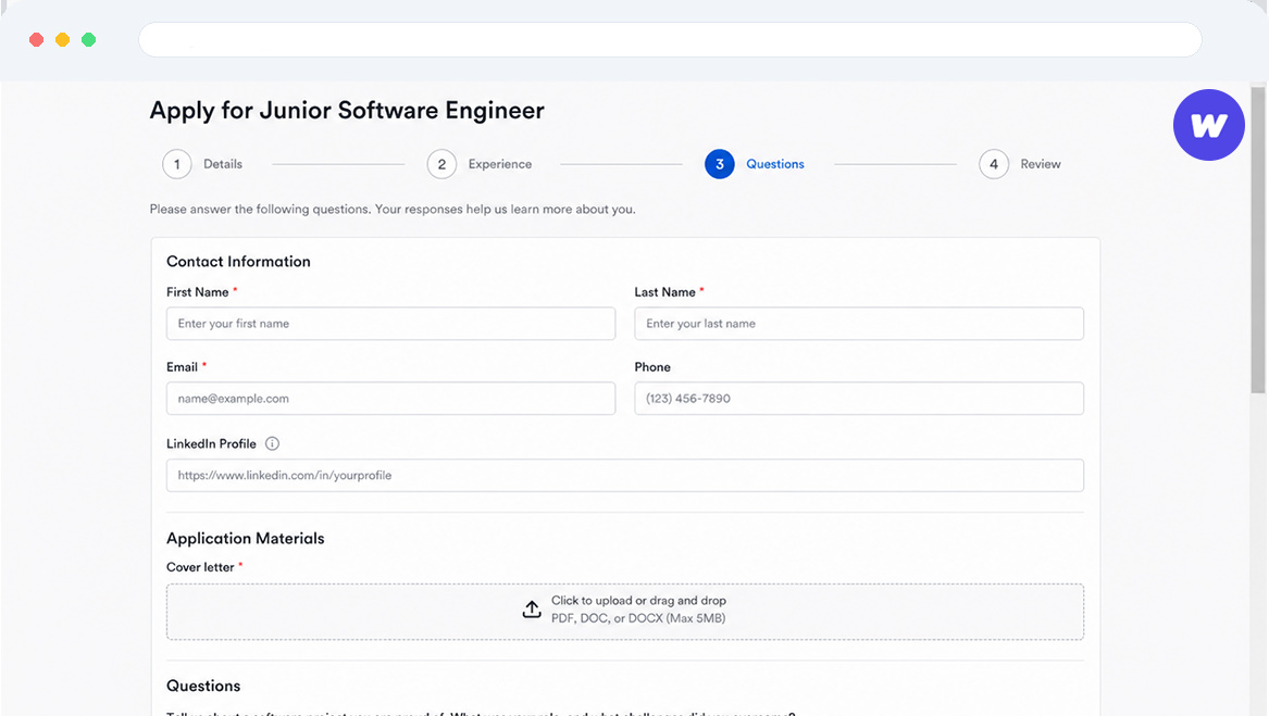 Worqly generating a tailored cover letter for a job application